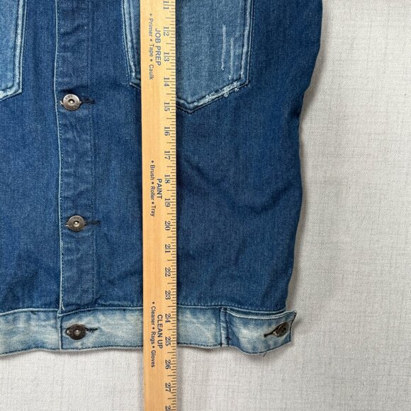 Liquor N Poker Cut and Sew Denim Jacket Colorblock Blue Cotton Size L NWT - Picture 8 of 14